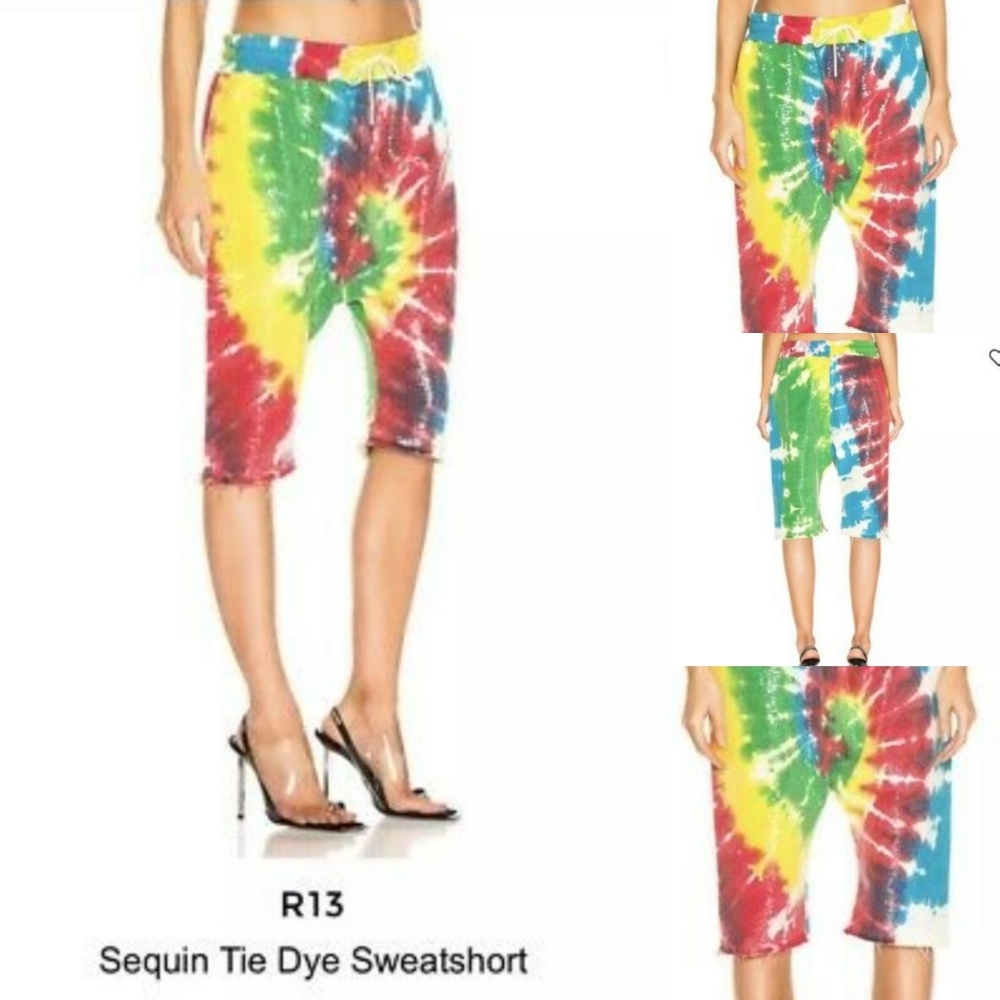 R13 Sequin Tie Dye Sweat Shorts Sz Small unisex run BIG